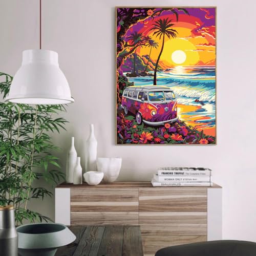 CNITUR Kit de pintura emoldurada e cavalete por números para adultos, kit de pintura por números par