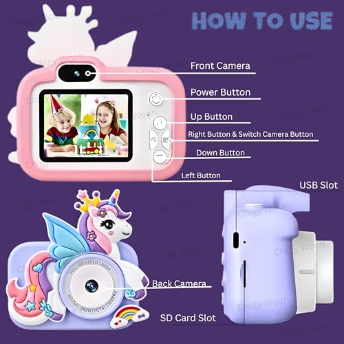 Image of Digital Camera for Kids | Unicorn Design 1080p Video Recorder Photo Capture Camera | 2-Inch Screen & 32GB Capacity, Rechargeable, Preloaded Mini Games, Multicolor (Color As Per Stock)