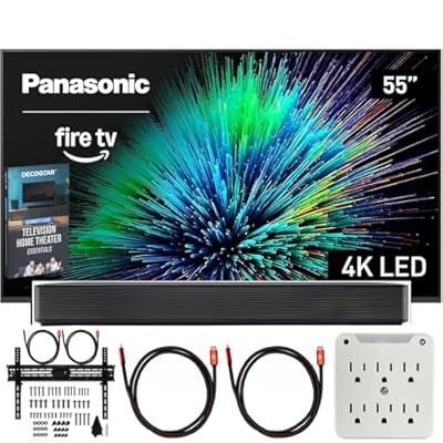 Panasonic TV-55W70BP W70 Series 55 inch LED 4K Ultra HD Smart Fire TV Bundle with Bluetooth Soundbar, TV Wall Mount, 6-Outlet Surge Adapter, Theater Essentials and 2X HDMI Cable