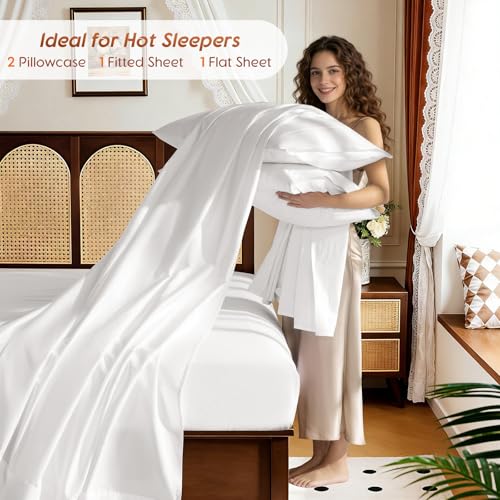 Image of 100% Egyptian Cotton Sheet Set 4 Pcs , 1200 TC, 16 inch Deep Pocket Sheet King | Long Staple Cotton Sheet, Soft and Breathable, 1 Fitted Sheet, 1 Flat Sheet, 2 Pillowcase Cozy for All Season, White