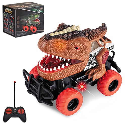 Delycazy Dinosaurier Auto Spielzeug, Kinder Ferngesteuertes Dinosaurier Auto mit LED Licht Spielzeugautos Geburtstag Geschenke f&uuml;r Jungen M&auml;dchen ab 3 4 5 6 7 Jahre