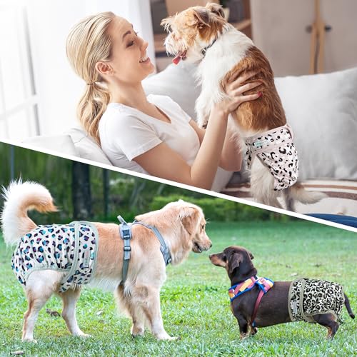 Image of Langsprit Washable Female Dog Diapers - Doggie Reusable Diapers for Doggy Puppy Female in Period - Highly Absorbent Dog Heat Panties Leopard S