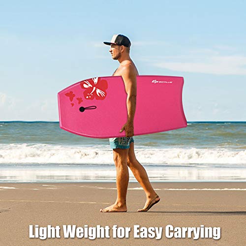 Goplus Boogie Boards For Beach, 37-41'' Super Lightweight Body Board With Eps Core, Xpe Deck, Hdpe Slick Bottom, Wrist Leash For Sea, Pool, Bodyboard Surfing For Kids Teens Adults (37 Inch, Rose) #TOP5