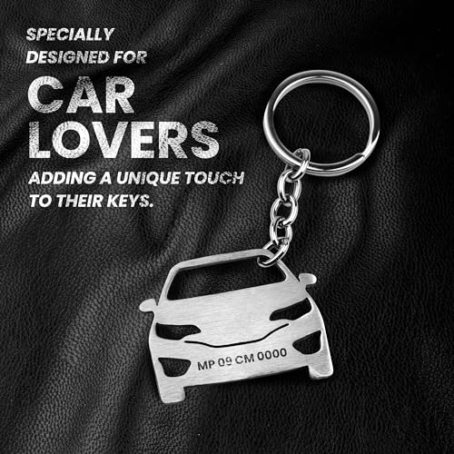 Image of SAVRI Personalized Stainless Steel Car Keychain with Name & Vehicle Number engraved. Car shape Keychain - Gift for Father's Day. For brothers, dads, boyfriends. Car model keychains | car keychains.