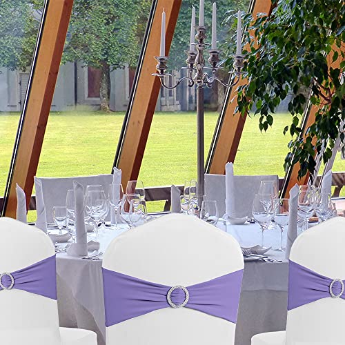 Image of Lavender Chair Sashes 50 Pack, Spandex Chair Bands with Buckles for Wedding Party, Elastic Chairs Bows for Birthday Decoration