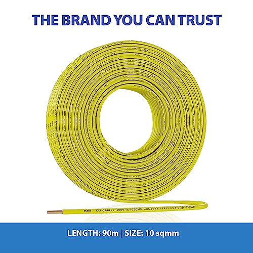Image of KEI WIRES & CABLES Homecab 10 sqmm 1 Core Copper Flame Retardant House Wire PVC Insulated Cable for Domestic & Industrial Electrical Wiring (Yellow, 90 Meters)