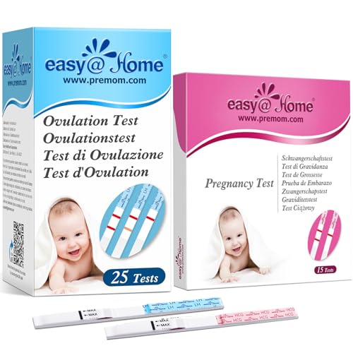 Easy@Home Kit di Strisce per Test di Ovulazione e Gravidanza: 25 LH + 20 hCG Rilevazione Precoce (10mIU/mL), con App Premom