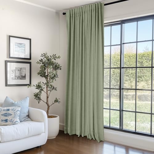 Image of 100% Blackout Shield Linen Blackout Sliding Door Curtains for Living Room, Back Tab /Rod Pocket Thermal Insulated Curtains for Sliding Glass Doors, 1 Panel Set, 100 inch W x 96 inch L, Sage