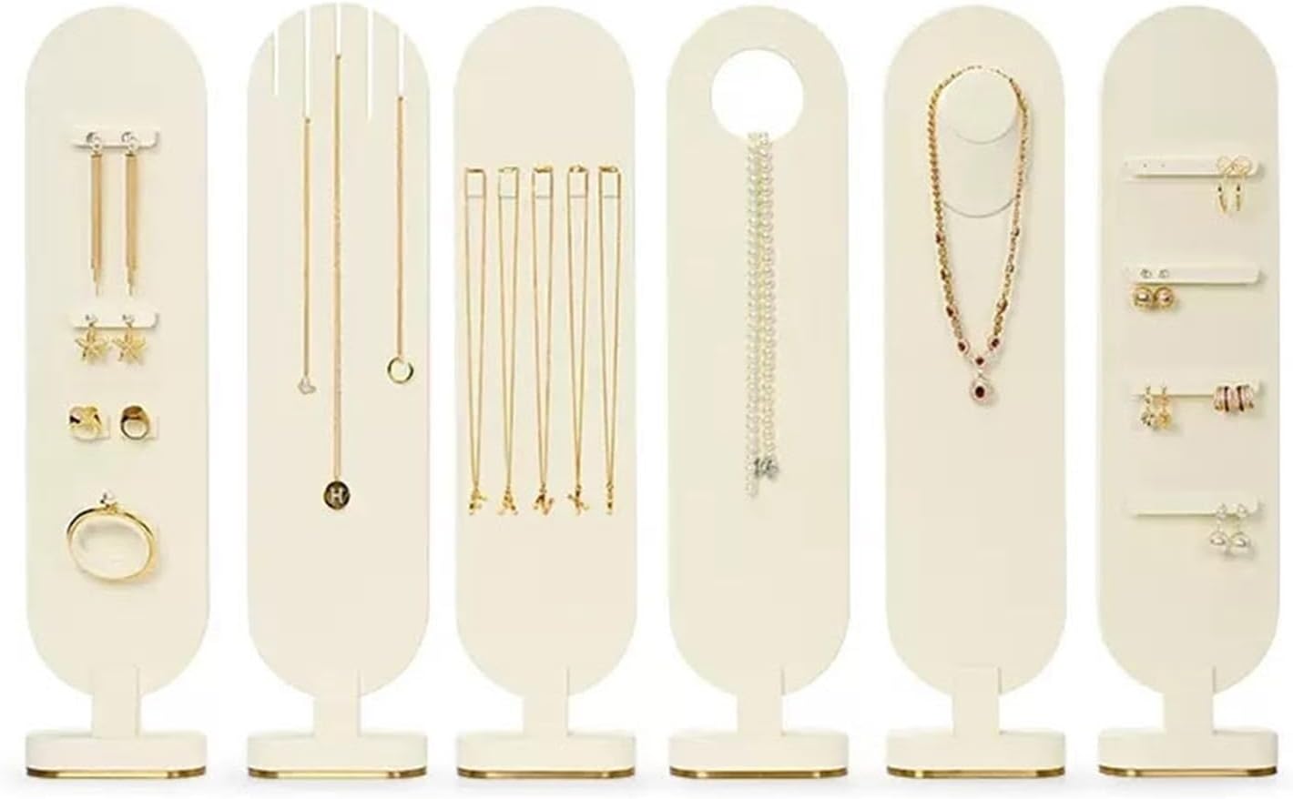 MACIUM jewelry Armoire Set Of 6 Jewelry Organizer Set Decorative Display Stand Storage Tower for Earrings Necklaces Bracelets Rings - Beige jewerly Tree Organizing