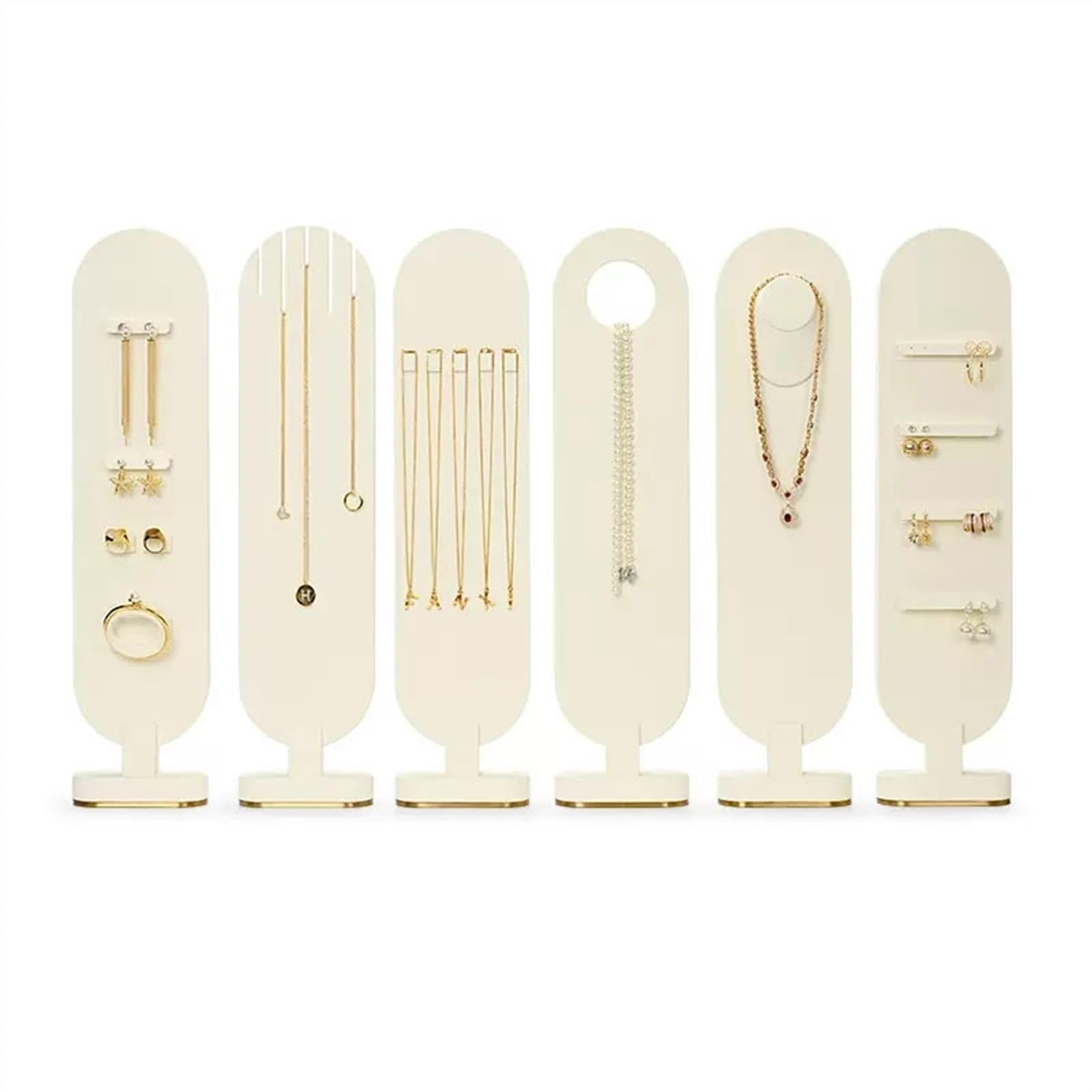 MACIUM jewelry Armoire Set Of 6 Jewelry Organizer Set Decorative Display Stand Storage Tower for Earrings Necklaces Bracelets Rings - Beige jewerly Tree Organizing