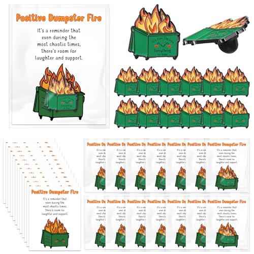 Hoteam Funny Positive Dumpster Fire Lapel Pins Emotional Support Anxiety Relief Pins Positive Card for Coworker Employee