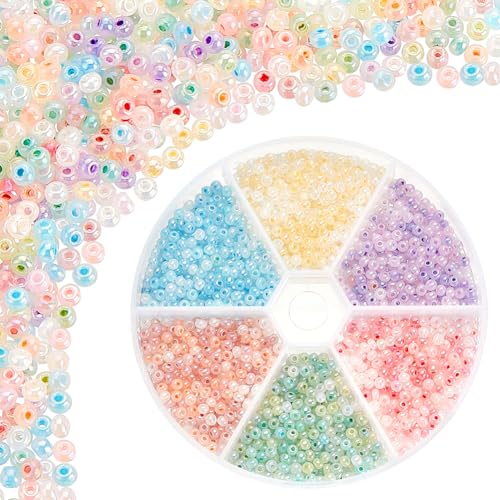 PandaHall 1800pcs 6 Colors Cloudy Fantasy Seed Beads - 3mm Creamy Glass Beads for Bracelet Necklace & Earring