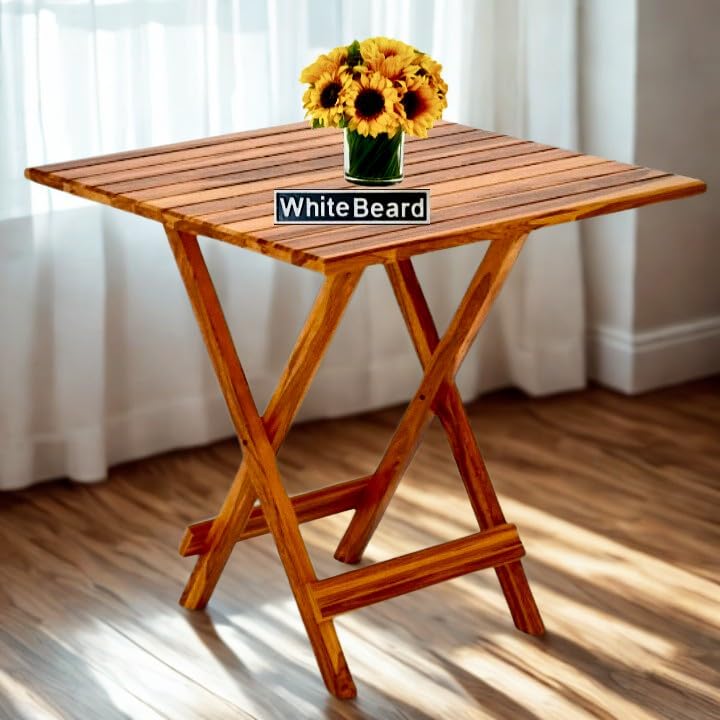 Image of WhiteBeard Sheesham Wood Standard Foldable Full Size Dining Table,Multi-Purpose Home Furniture Dining Table,Office,Dinner Dining,Cafe,Morden Stylesh Dining 4 Seater,Space Saving Dining [Square Honey]