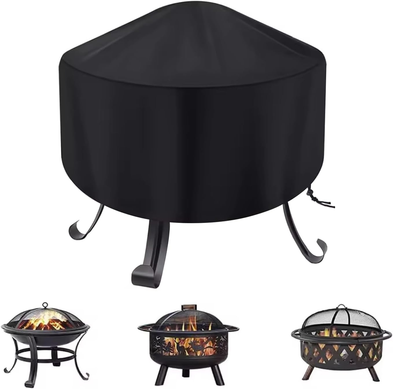 Round Fire Pit Cover | Waterproof Outdoor Firepit Covers | Round Patio Fire Bowl Cover | Outdoor Garden BBQ Grill Covers (Black,128x71cm)