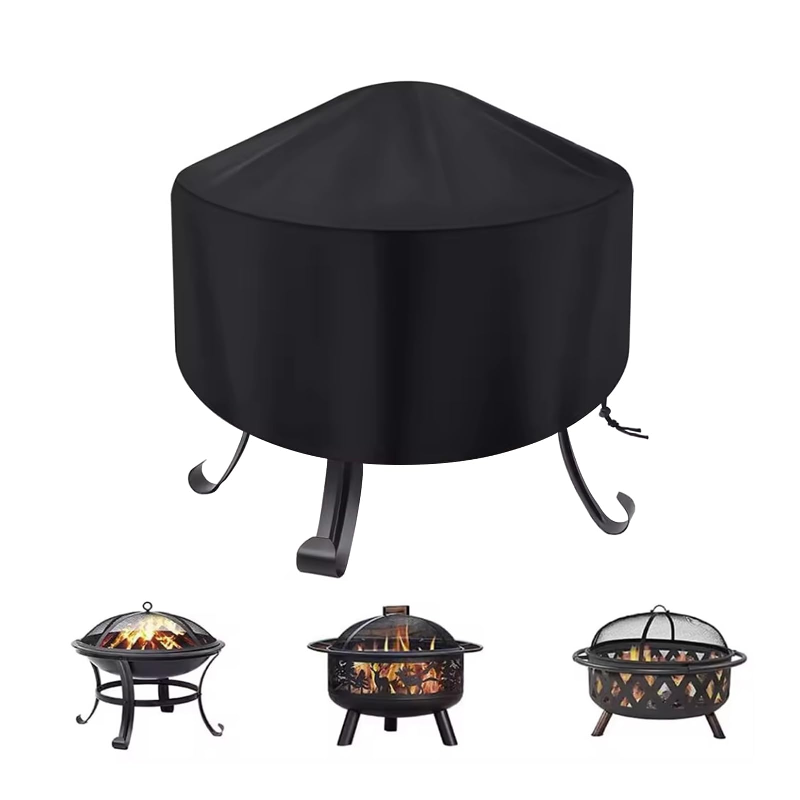 Fire Pit Cover Round, Firepit Covers Waterproof Round, Patio Fireplace Dust Cover, Outdoor Picnic Fire Pit Sunscreen Covers (Black,130x71cm)