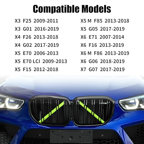Image of V Brace Wrap Covers Compatible with BMW Grille Inserts StripesWrap | Green Grill Inserts Compatible with BMW G01 G02 G05 G06 G07 F15 F16 F25 F26 E70 For X3 X4 X5 X6 X7 Series Accessories