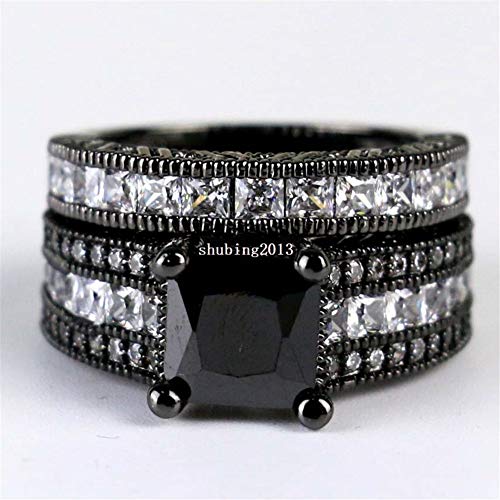 Couple Ring Bridal Sets His And Hers Women Black Gold Filled Square CZ Men Tungsten Carbide Band Wedding Ring Band Set3
