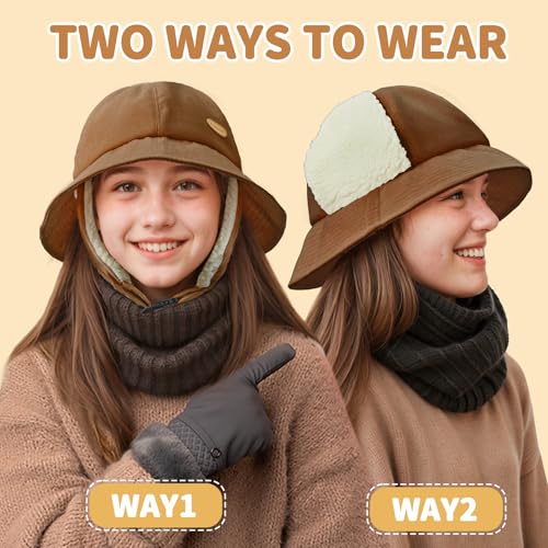 Sukeen Winter Hats for Teenager Youth Women Windproof Warm Hat with Fleece Lining Antistatic Earflaps Hat for Outdoor Cycling2