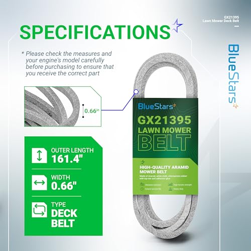 Image of BlueStars GX21395 Mower Deck Belt | Aramid Cord | 161.4 inch x 5 /8 inch | Deck Belt for John Deere 54 inch Deck E180 D170 LA150 LA175 G110 S180 190C LA150 Mowers