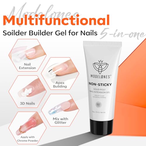 Image of modelones Solid Builder Gel for Nails, Clear Poly Nail Gel Extension Non-Sticky Gel Nail Polish Apply Upgraded 3D Art Sculpting Molding Starter-friendly 50g