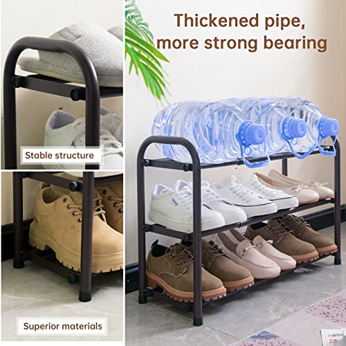 Image of Gonfoam Expandable 3-Tier Shoe Rack for Closet and Entryway, Bronze | Tool-Free Assembly, Metal Material, Adjustable Shoe Organizer, Sturdy, Small Space Solution, Dorms, Garages, Apartments.