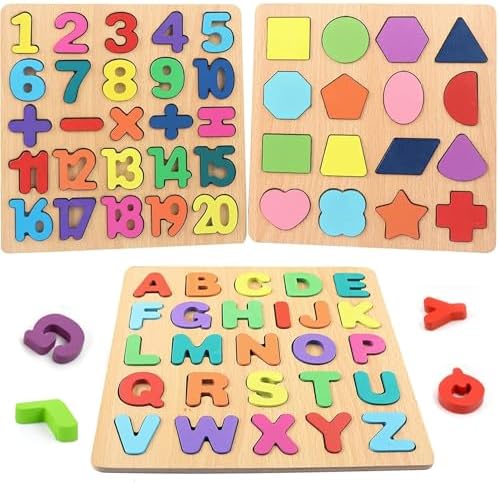 3 Puzzles de Abecedario, Números y Figuras Montessori