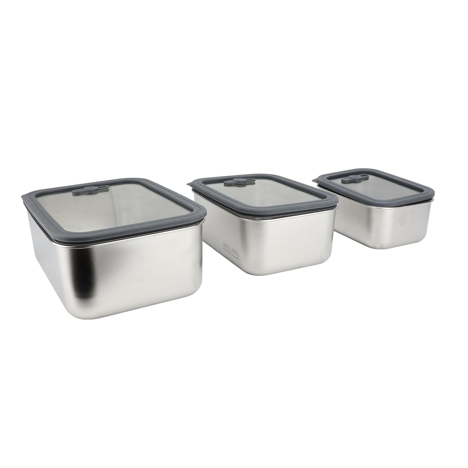 LiebeWH Contenitore per Alimenti in Acciaio Inox, Set da 3, con Coperchi in Vetro, 650 Ml, 1300 Ml, 2300, Ermetico, Impilabile, di Grande capacità, per Tavolo da Frigo per la Preparazione dei Pasti
