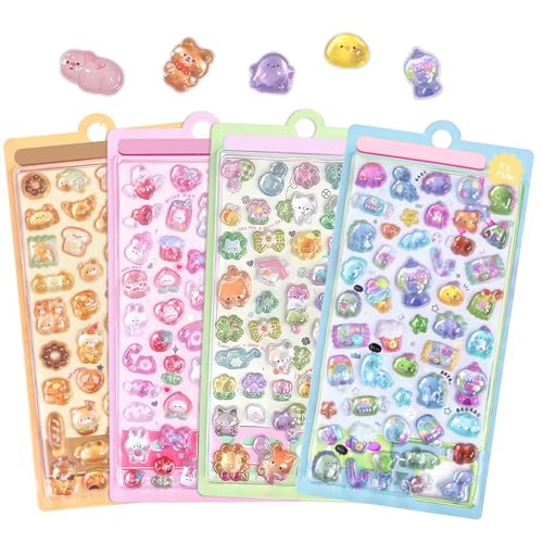 Chisafly ぷくぷくシール ぷくぷく ぷっくりシール 立体 かわいい 4枚セット ごほうび キラキラ 韓国 子供 大容量 スマホケース 手帳 diy 贈り物 (カラフルなB)