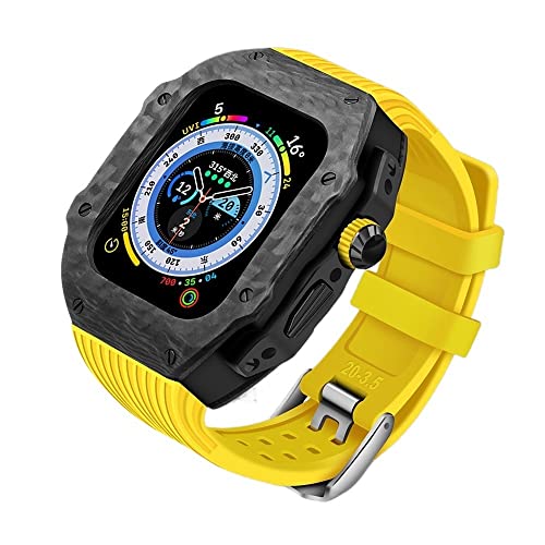 CEKGDB Apple Watch Ultra 8 49mm用レトロフィットキットカーボンファイバーカバーとフッ素ゴムストラップ、iwatch 8 7 44mm 45mm用交換バンドとケース(Style31,45mm)