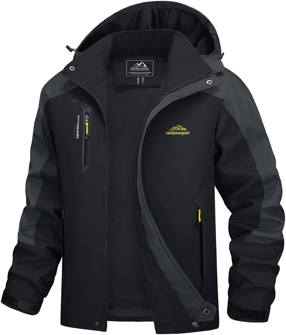 Alloaone Men's Lightweight Windbreakers Hooded Windproof Water Resistant Coat Rain Outdoor Softshell Jackets