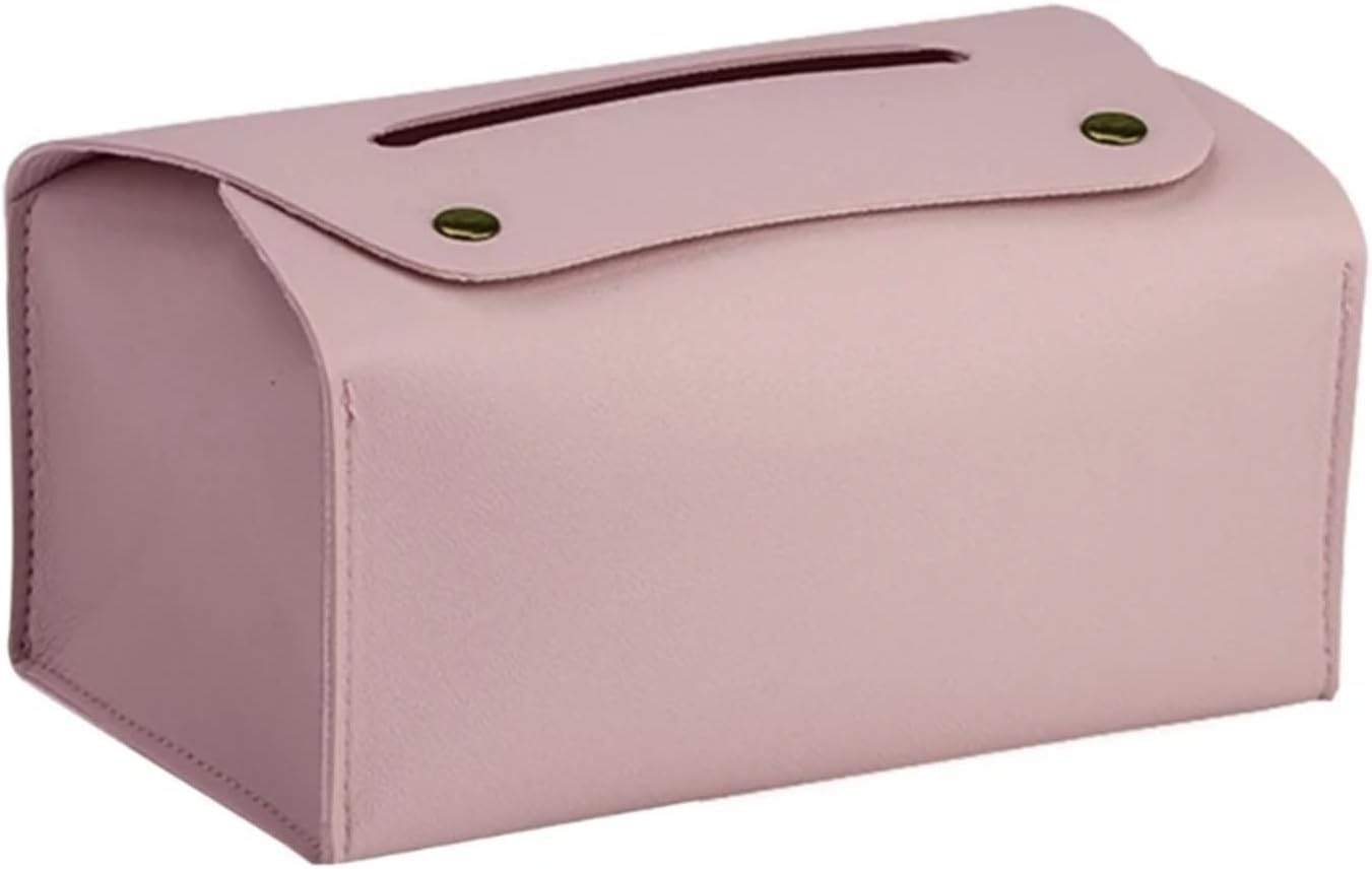 Tissue Box Cover Holder, Leather Tissue Box Rectangular Napkin Dispenser Rack Paper Towel Container(Pink)
