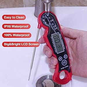 Meat Thermometer Digital for Grilling and Cooking - ANDAXIN Waterproof Ultra-Fast Instant Read Food thermometers with Backlight & Calibration for Kitchen, Deep Fry, BBQ, Grill(Red/Black), LCD Meat Thermometer Digital for Grilling and Cooking ANDAXIN Waterproof Ultra Fast Instant Read Food thermometers with Backlight Calibration for Kitchen Deep Fry BBQ GrillRedBlack LCD