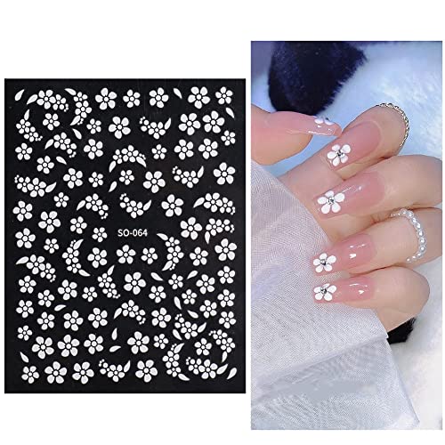 8 Sheets Flowers Nail Stickers - White Flower Nail Decals 3D Self Adhesive Nail Art Supplies White Floral Cherry Blossoms Floret Five Petaled Nail Art Designs For Diy Nail Decoration Accessories Craft #TOP2
