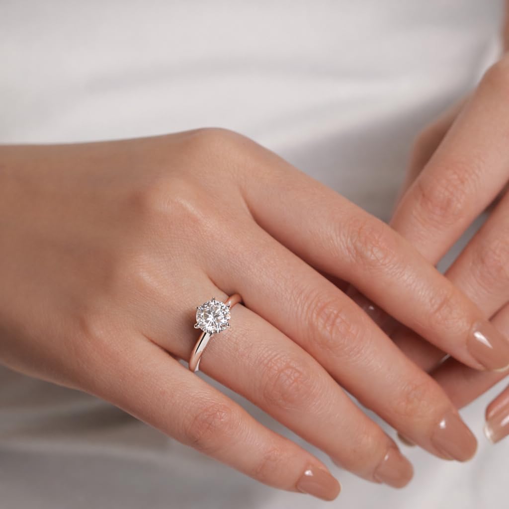 Moissanite Ring for Women, 1.8 ct Round Cut Lab Grown Moissanite Solitaire Ring, Rhodium Plated 925 Sterling Silver, Promise Engagement Ring Fine Jewelry Gift for Her