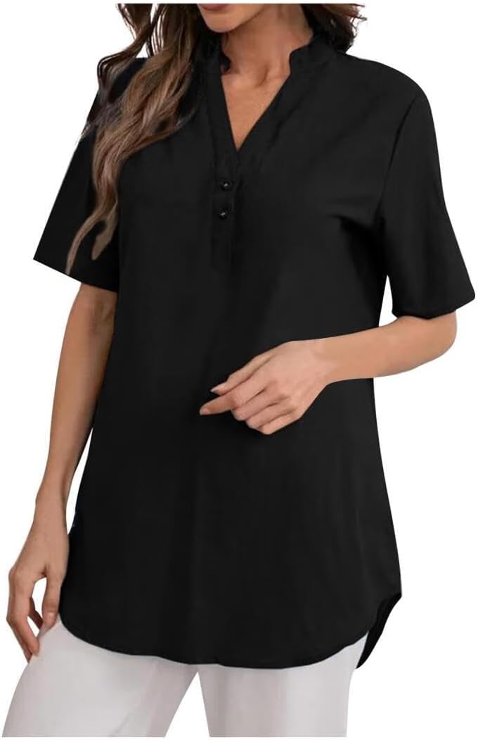 FMCHICO Women's T-Shirts Dressy Button Down Tunic Y2K Tops Short Sleeve Blouses