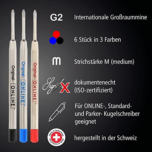 Kugelschreiberminen Set ONLINE in Blau, Schwarz und Rot, G2-Format