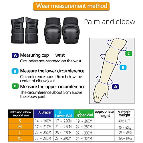 DONGKER 6PCS Knee Pad Elbow Pads, Adult/Child Skate & Skateboarding Wrist Guards Protective Gear Set with Adjustable Strap for Motorcycle, Skating, Biking, Skateboard