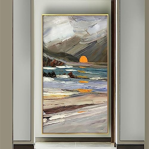 Impression d'art sur toile peinture abstraite bord de mer de 55x110cm