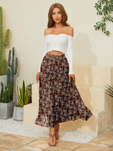 Image of NASHALYLY Women's Chiffon Elastic High Waist Pleated A-Line Flared Maxi Skirts