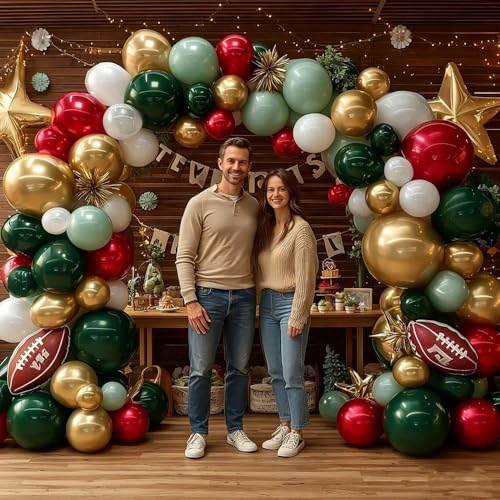 Image of Soccer Balloon Arch Kit, Double Stuffed Dark Green Red Pearl White Gold Balloons Emerald Green Burgundy Balloon Garland for World Cup Soccers Football Sports Theme Birthday Graduation Party Decoration
