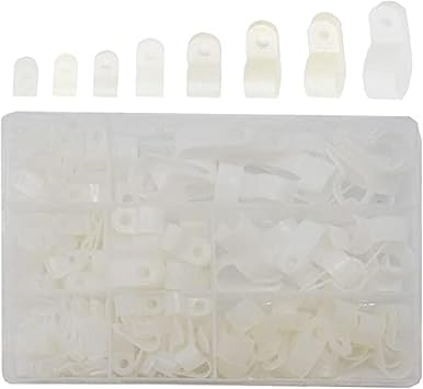 160Pcs Cable Clamp Nylon R Type Cable Clips R Clamp Cable Management Plastic Wire Clips 1/8", 3/16", 1/4", 5/16", 3/8", 1/2", 5/8", 3/4" Electric Cord Clips Screw Mounting RXJ/White