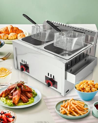 Gasfritteuse, 20L Gewerbliche Doppeltank Friteuse Edelstahl Fritteuse mit Hoher Kapazität, Professionelle Gas Küchenbratmaschine mit Pommeskorb für Restaurant, Heimküche, Snackbar – Bild 7