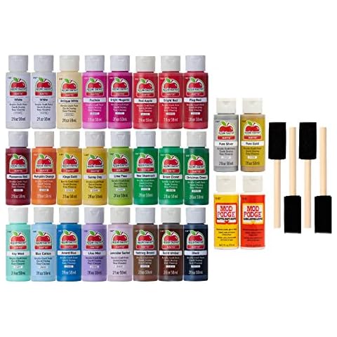 Apple Barrel PROMOABMP22 Holiday DIY Featuring 26 Paints, 2 Mod Podge Acrylic Sealers and 4 Foam Brushes, 32 Piece Set, Multi 56 Fl Oz Cover