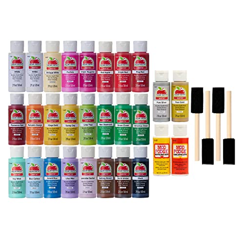Apple Barrel PROMOABMP22 Holiday DIY Featuring 26 Paints, 2 Mod Podge Acrylic Sealers and 4 Foam Brushes, 32 Piece Set, Multi 56 Fl Oz