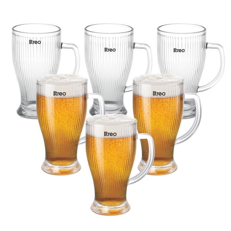 Image of Treo By Milton Elix Beer Mug I Glasses for Beer, Juice, Mocktail | Scratch Resistant & Easy to Clean | Dishwasher Safe Mug | Transparent | Set of 6, 280 ml Each