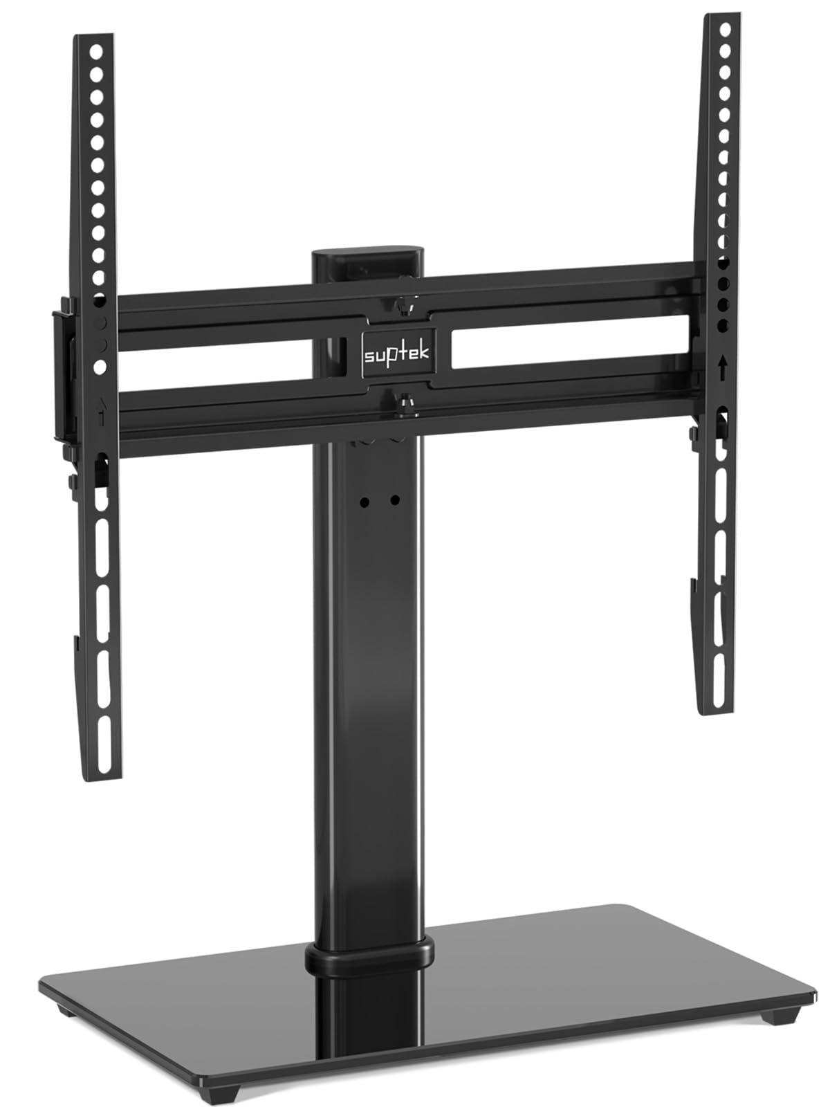 suptek Supporto TV universale girevole, supporto TV da tavolo per schermi piatti curvi da 26-55" fino a 45 kg, supporto base TV in vetro temperato regolabile in altezza, VESA max. 400x400 mm, TS202