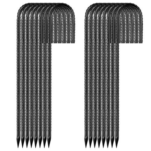 16 Pack 12 Inch Garden Ground Stakes, J Hook Rebar Stakes, Heavy Duty Steel Ground Anchors, for Tents, Fence, Trampoline and Outdoor Decoration