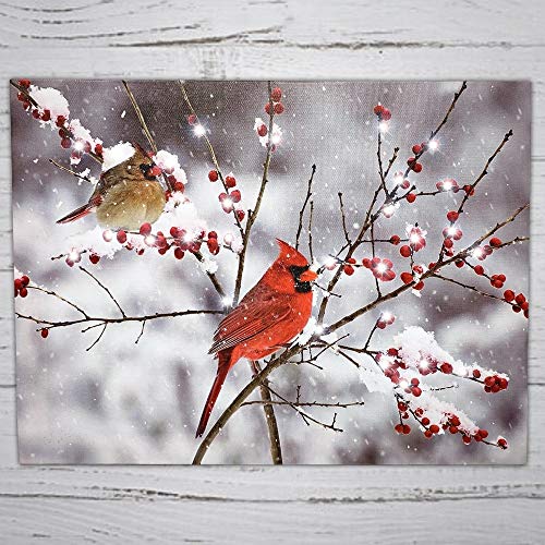 Banberry Designs 2626 Lighted Cardinals In The Snow Canvas Print - Led Picture thumb #6