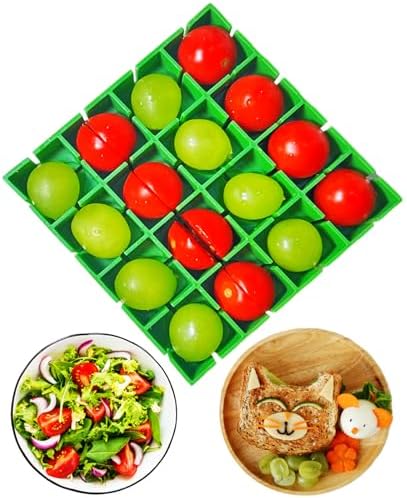 Yamteck Grapes Cherry Tomatoes Cutter Slicer Half or Quarter Cutting 16Pcs at a Time, Food Grade Material, Dishwasher Safe, Fruit Container Holder Cutter for Salad Kids Baby Toddlers' Snacks 2024 New