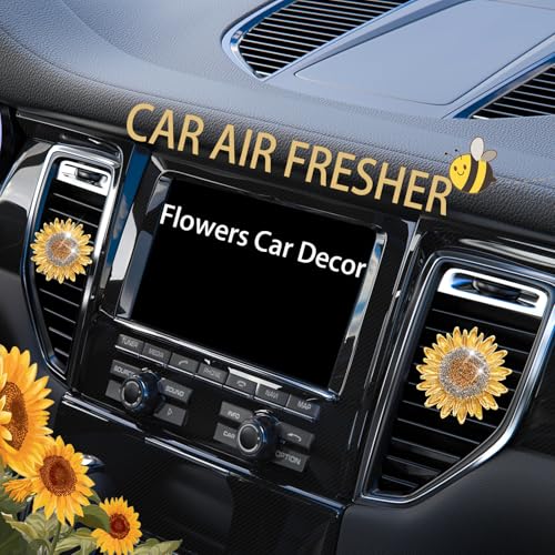 Image of ORIESSE Sunflower Car Decor,2pcs Sun Flowe Car Air Freshener Air Vent Clips,Women Interior Dashbaord Decorations Aesthetic,Bling Yellow Flowers Vent Clips